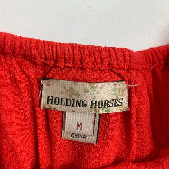 Holding Horses Top Women M Medium Anthropologie Red Ruffles Off Shoulder Overlap - Picture 9 of 14